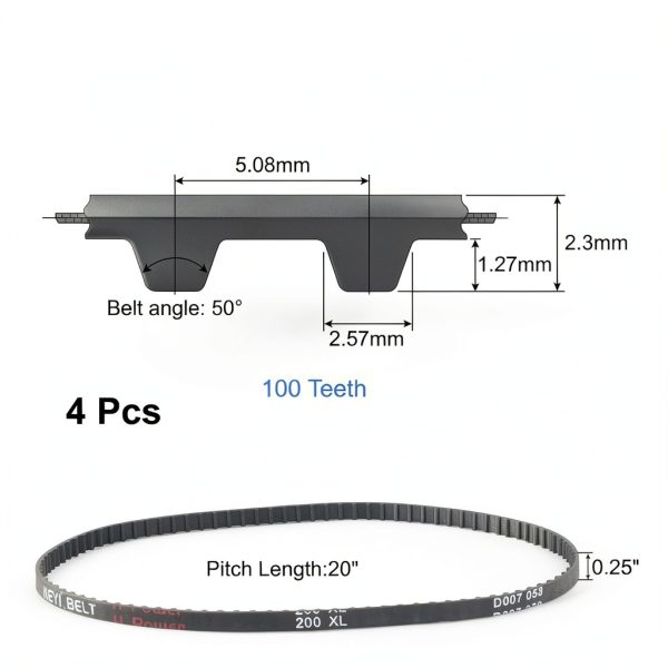 uxcell 4pcs 200XL 025 Timing Belt 100 Teeth Rubber Geared Cogged Belt, 0.25" Width, 0.20" Pitch Mechanical Replacement Belts-1